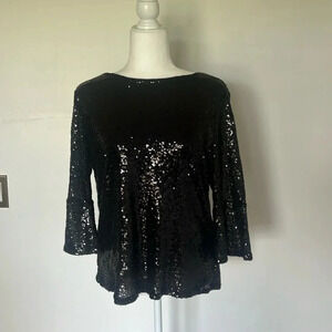 Gibson x Glam Living in Yellow Bell Sleeve Sequin Top Size M - Black -Like New